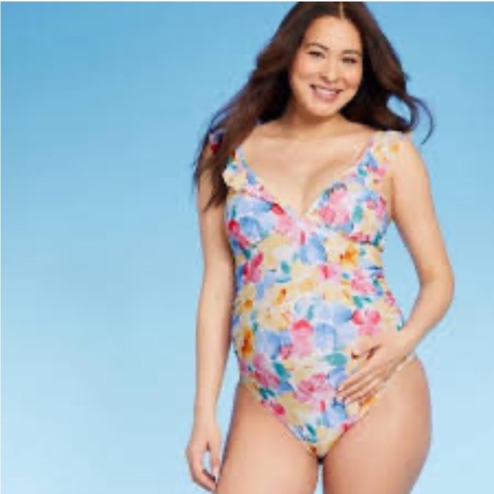 Ruffle Flounce Sleeve Maternity One Piece Swimsuit Isabel by Ingrid & Isabel M